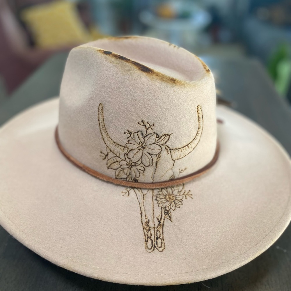 Felt Wide Brim burned hat